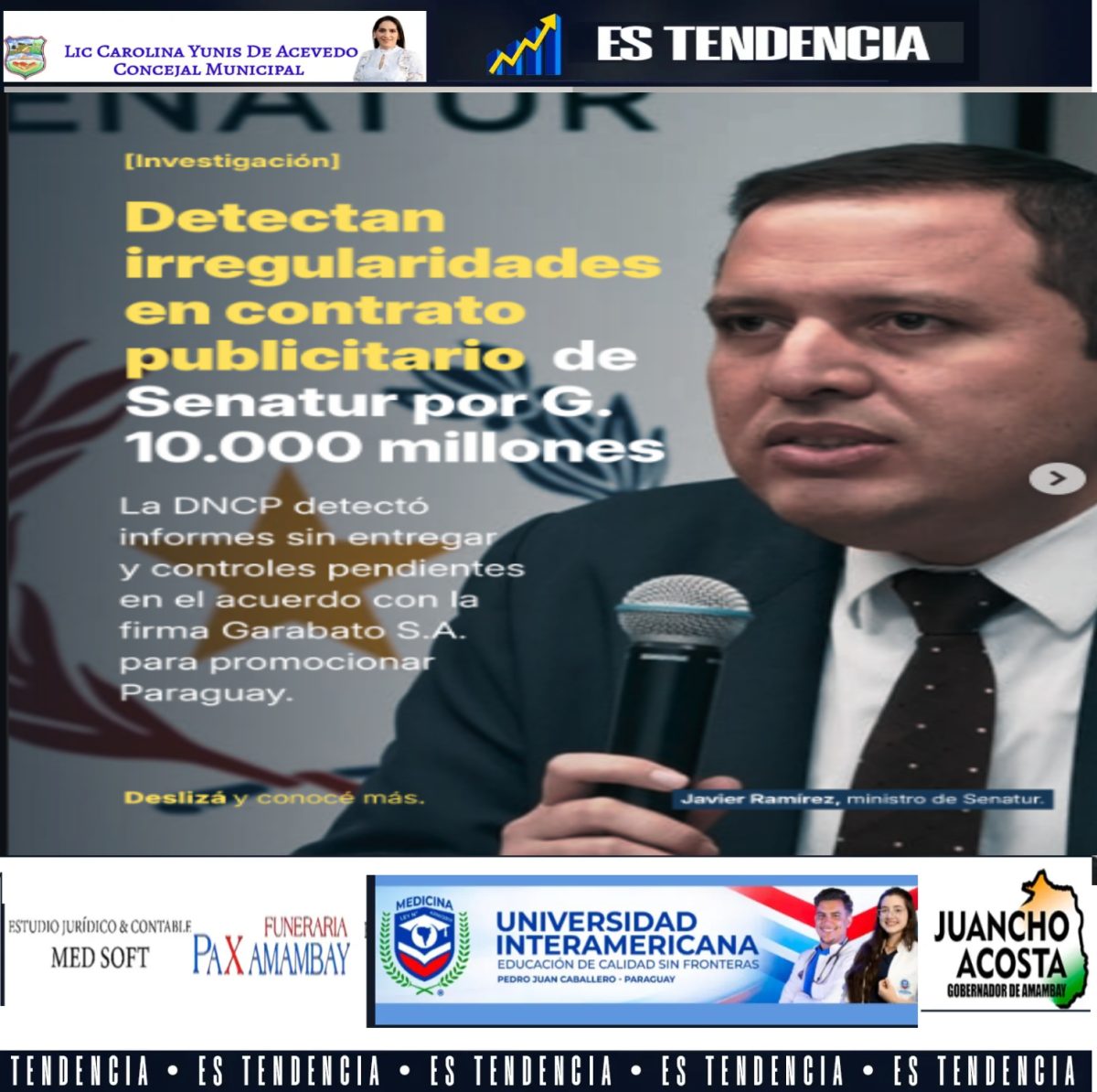 Detectan irregularidades en contrato publicitario de Senatur por G. 10.000 millones