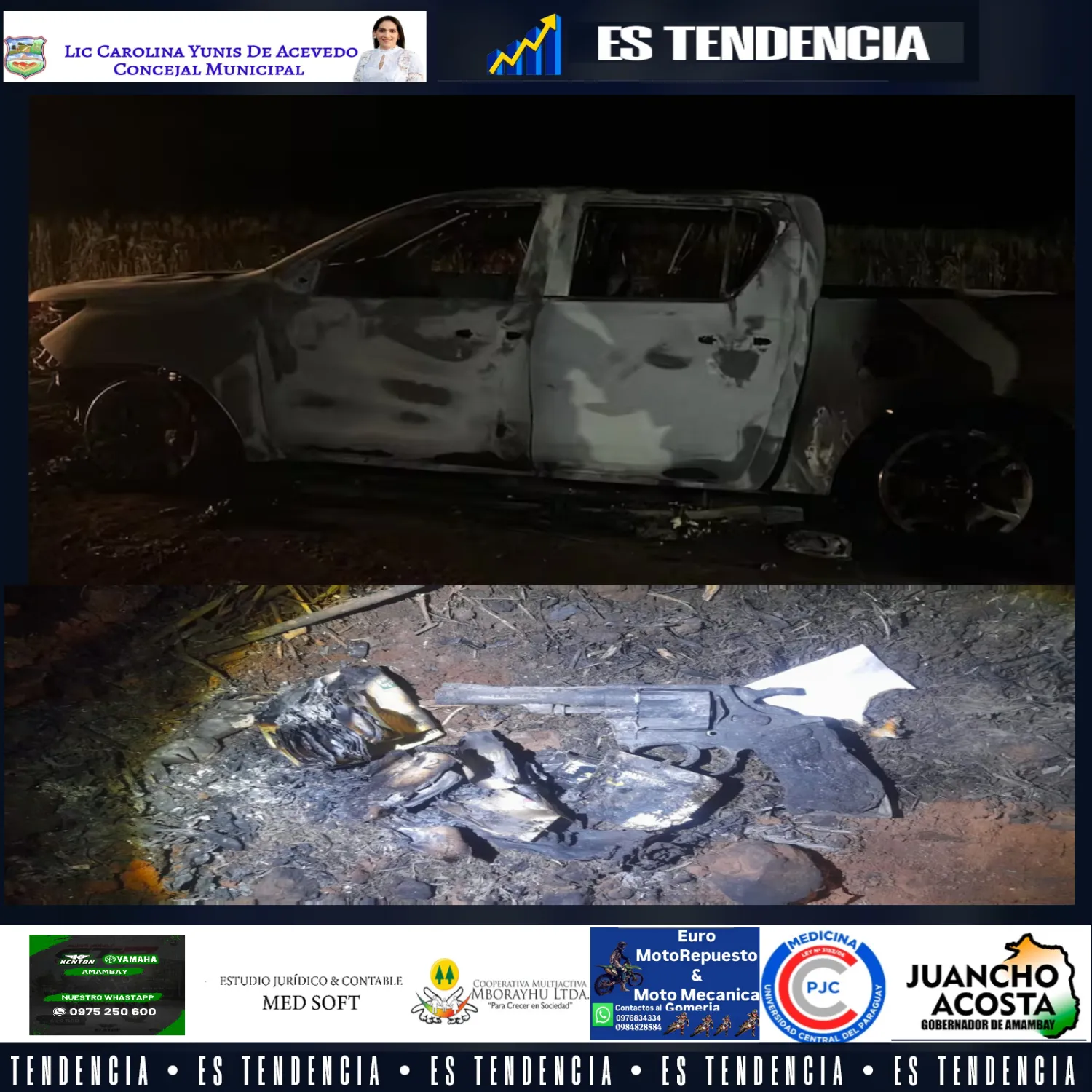 Hallan camioneta incinerada con un cuerpo en su interior en Cambyretá