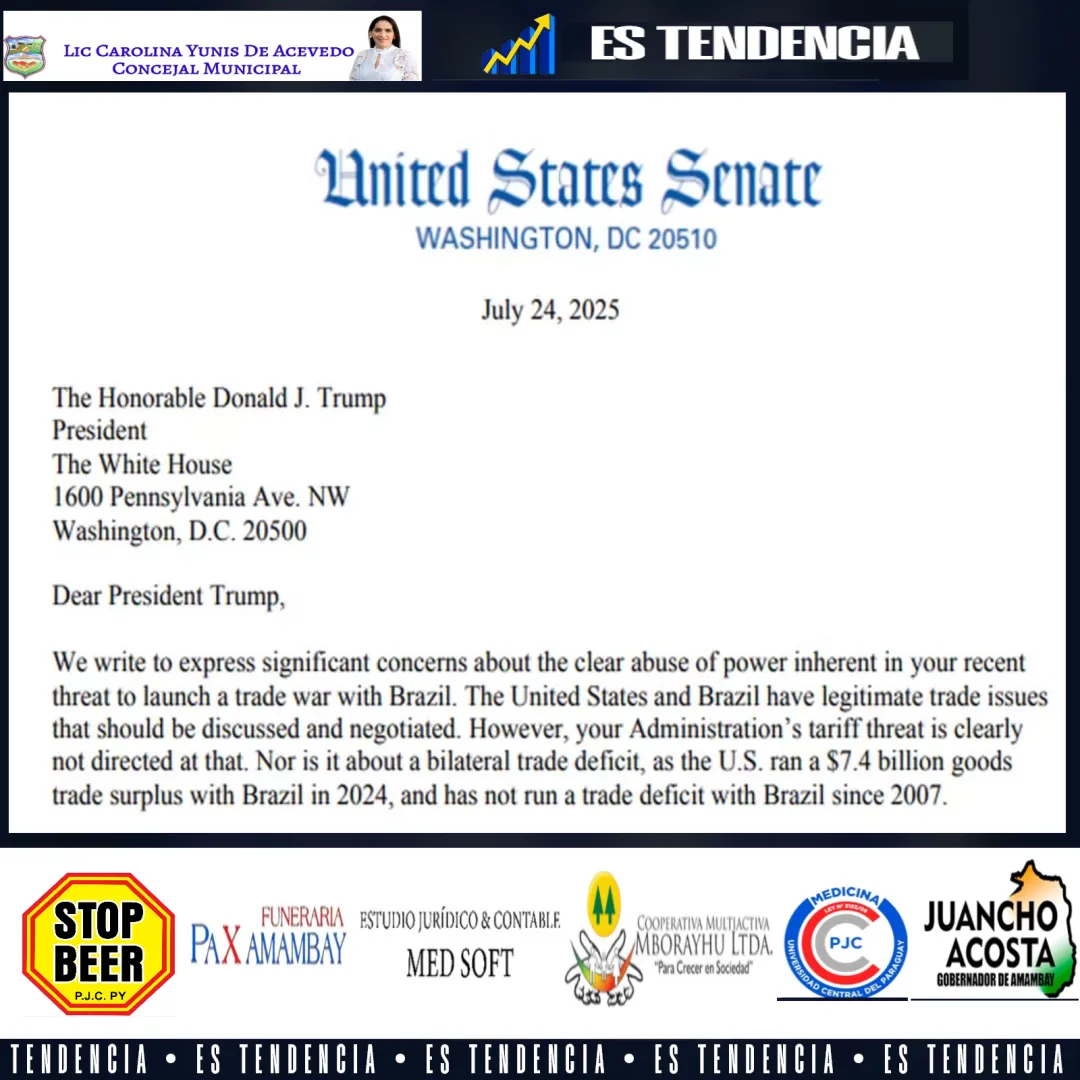 Trump é acusado de "abuso de poder" por tarifas ao Brasil por senadores democratas.